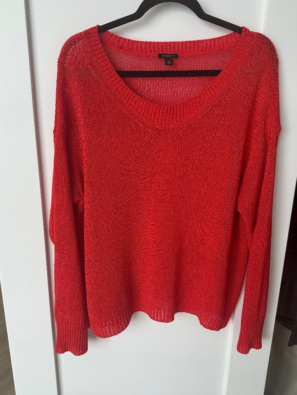 Ann Taylor Lightweight Loose Knit Mesh V Neck Sweater Orange Women's Size XL